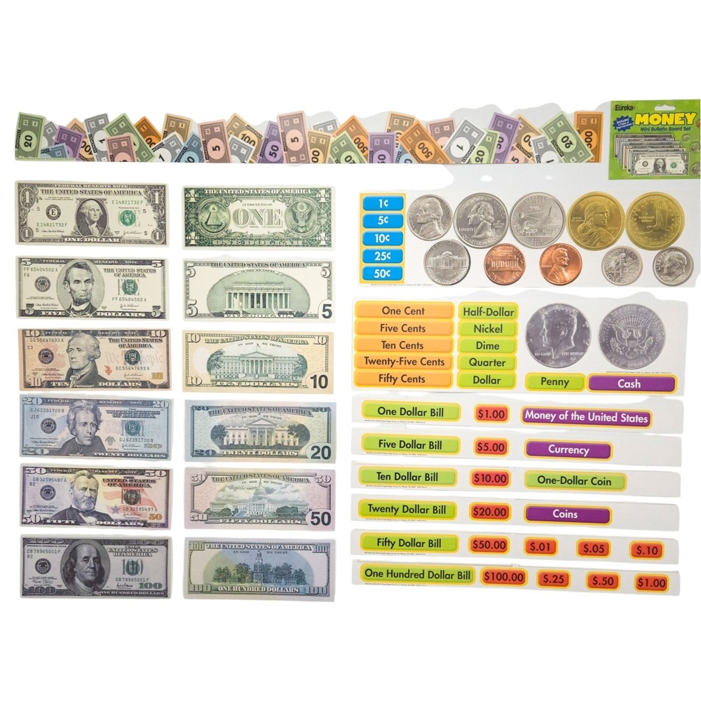 Eureka Money Teacher Bulletin Board Set & Monopoly Bills Classroom Border